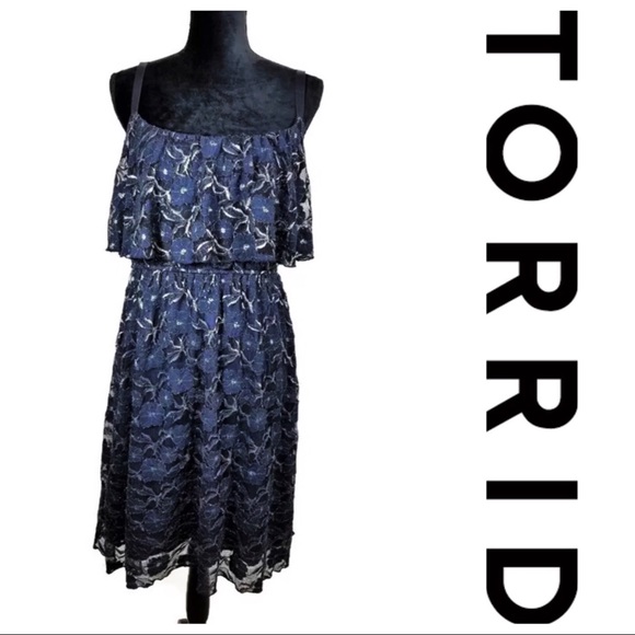 torrid Dresses & Skirts - Torrid Navy Blue Metallic Lace Dress Size 3X